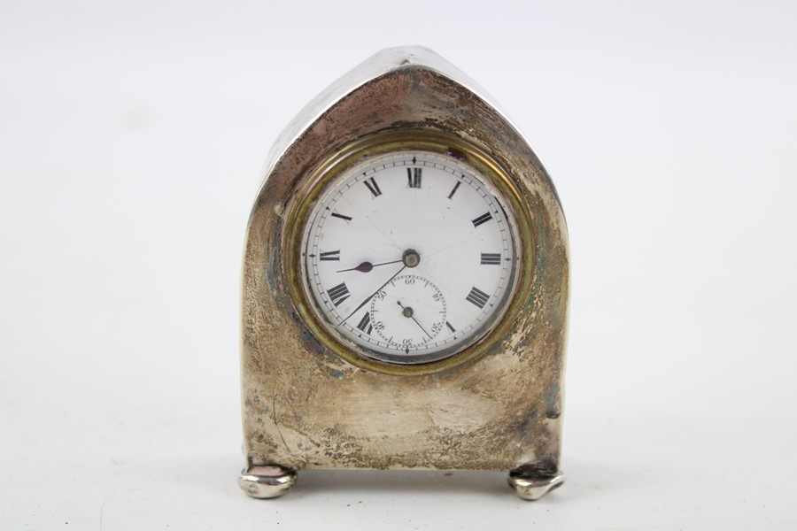 Vintage Hallmarked 925 silver desk/ bedside clock lancet shape