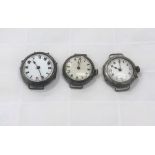 3 Vintage Gents Stamped .925 STERLING SILVER Trench Style WRISTWATCH HEADS (55g) 67915