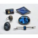 Selection of vintage butterfly wing brooches and ship ring 3 brooches hallmarked silver largest broo