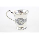 Vintage stamped 925 silver handled cup with engraved hindu deities (93g)