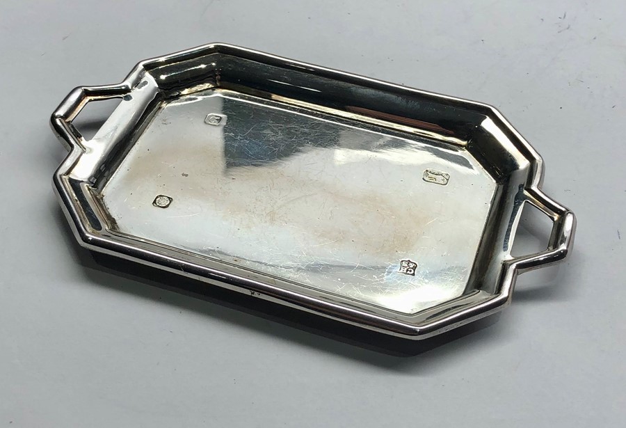 Silver hallmarked Miniature tray full silver hallmarks measures approx 125mm by 78mm weight 50g