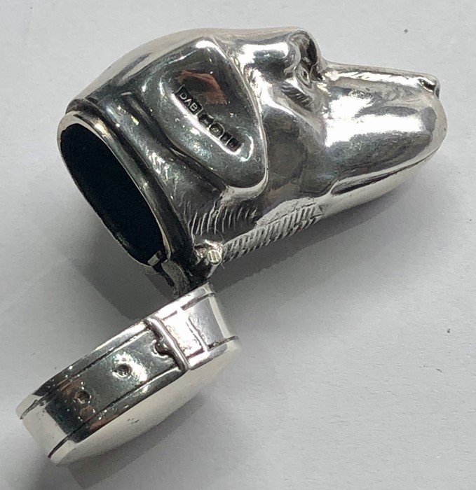 Hallmarked silver dogs head pill box full london silver hallmarks measures approx 53mm long - Image 2 of 4