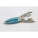 Vintage .800 Continental silver Cigar Cutter w/ Blue Guilloche Enamel Detail