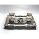 Antique silver ink stand full london silver hallmarks set with 2 silver mounted pots measures approx