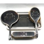 Antique silver and tortoiseshell tray and brush set tray measures approx 28.5cm by 18cm birmingham s