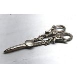 Ornate hallmarked silver grape shears full silver hallmarks measures approx 16cm long weight 113g