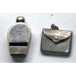 2 x Antique Hallmarked Silver Whistle & Stamp Holder