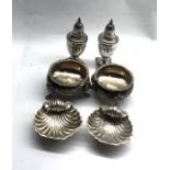 Selection of antique silver items includes salt mustard and pepper pots weight 187g