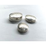 3 x Vintage Stamped .925 Sterling siver Pill / Trinket Boxes Inc Circular