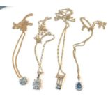 4 gold and stone set pendants and chains 4 hallmarked 9ct weight 16.5g