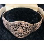 Vintage silver oriental cutwork story panel bracelet boxed