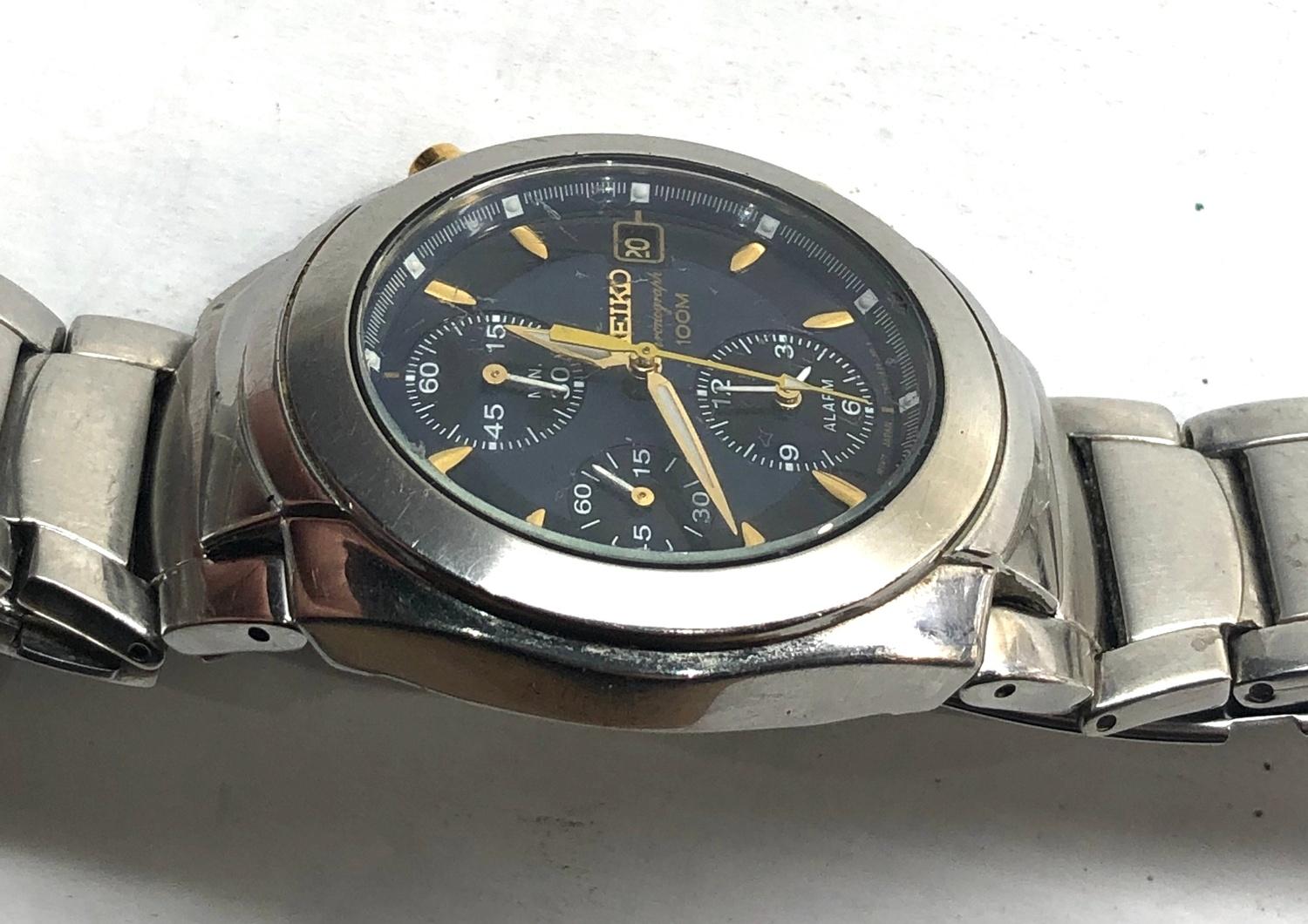 Gents Seiko chronograph 100m 7t62 oeeo quartz working order but no warranty given - Image 3 of 4