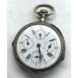 Continental silver calendar pocket watch the watch winds and ticks but no warranty given case