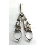 Vintage figural handle silver grape shears London silver hallmarks weight 90g