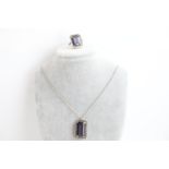 Vintage silver synthetic alexandrite pendant necklace and ring (16g)