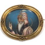 Fine antique indian miniature painting on mother of pearl set in 18ct gold frame measures approx