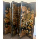 Chinese black lacquer 6 fold screen measures approx 96"length by 72" tall