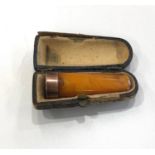 Antique Edwardian 9ct gold capped, amber stemmed cheroot holder in original case, 1902