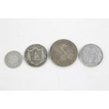 4 Antique British milled silver coins Inc crowns, half crown, shilling 61g