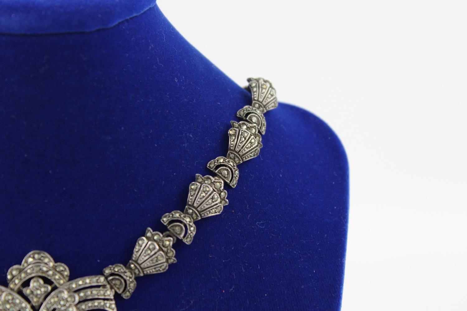 Art deco silver marcasite necklace 41cm - Image 3 of 5