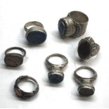 Selection of antique / vintage intaglio rings set in white metal