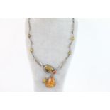 Modernist sterling silver amber necklace (37g)