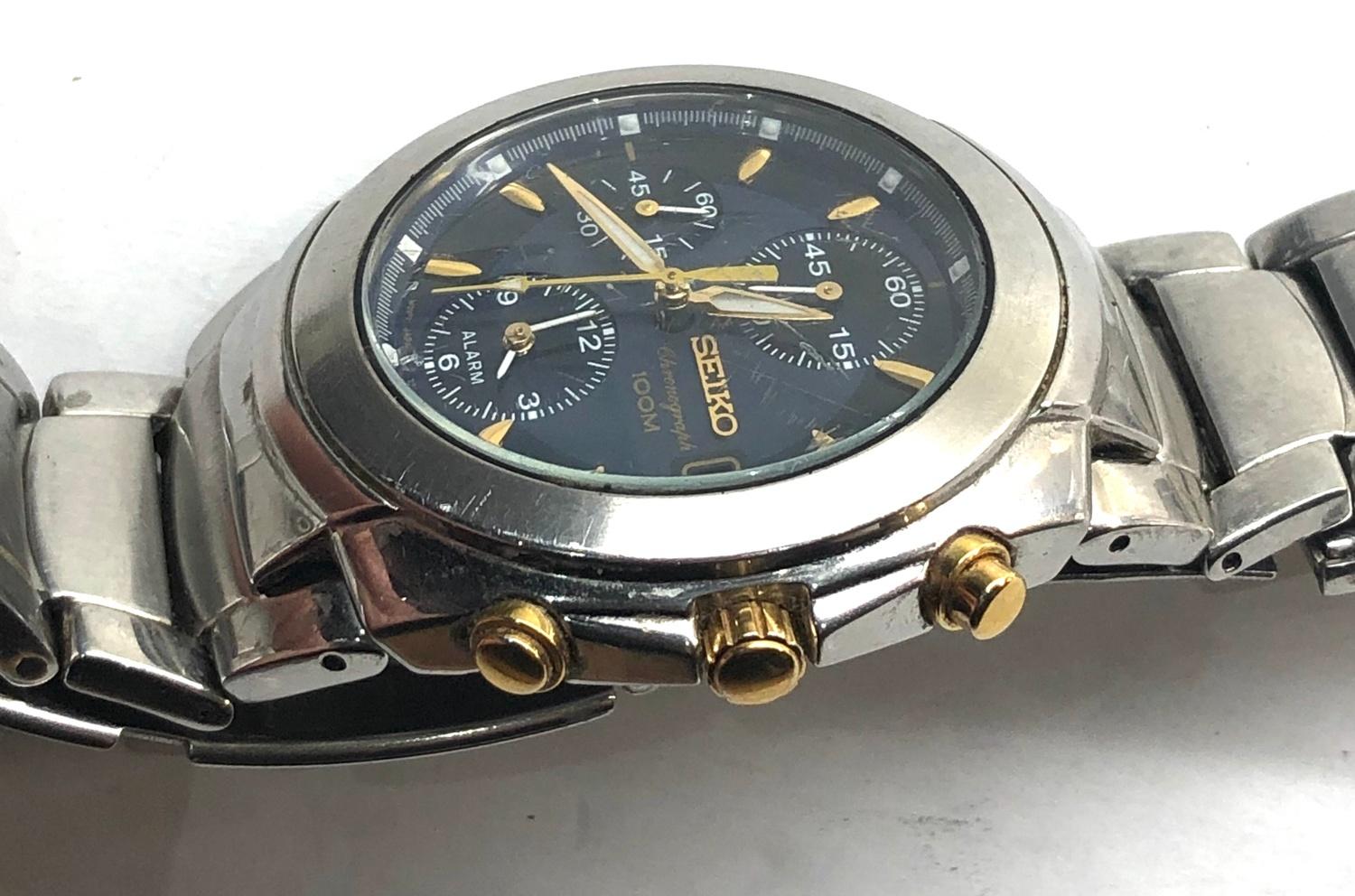 Gents Seiko chronograph 100m 7t62 oeeo quartz working order but no warranty given - Image 2 of 4