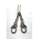 Ornate silver hallmarked grape shears London silver hallmarks weight approx 100 g fox motif handles