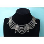 Vintage 800 silver ornate Eastern tradition multi-strand drop collar necklace (64g)