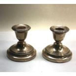 Pair of Vintage 1950 Birmingham silver squat candle sticks filled Dimensions - 7.5cm(h) x 7.5cm(w)