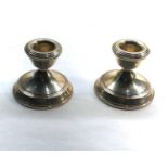 Pair of vintage squat candle sticks Birmingham silver hallmarks