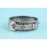 Victorian 1887 hallmarked sterling silver hinged granulated buckle bangle