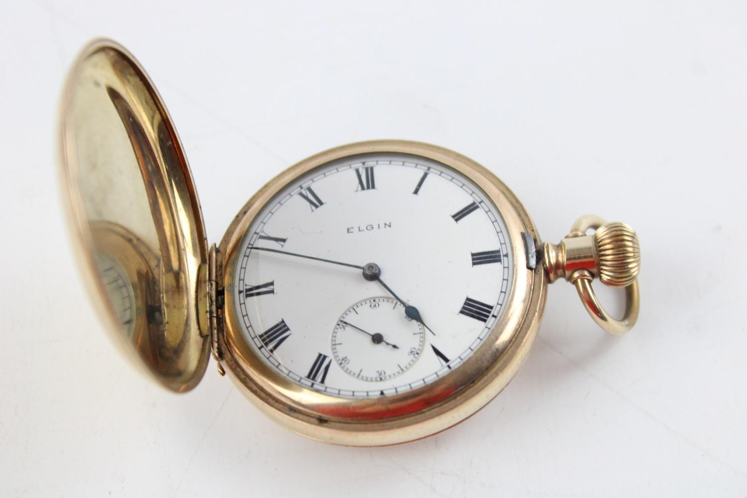 Vintage Gents ELGIN Rolled Gold Full Hinter POCKET WATCH Hand-Wind WORKING w/ 7 Jewel Movement