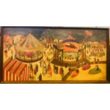 Large vintage wood picture at the fun fair dated 1967