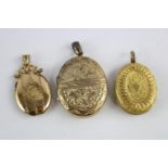 3 x Antique rolled gold and gold plated oval lockets