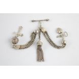 Antique sterling silver albertina chain with tassels and charms