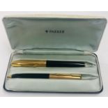 Vintage Parker 61 black fountain pen w/ rolled gold cap, boxed