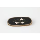 Antique Victorian oval Pietra Dura floral silver gilt oblong brooch (10g)