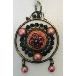 Vintage 930 silver peachy guilloche enamel Scandinavian pendant. Unsigned - attributed Marius Hammer