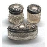 3 Antique silver top and glass jars
