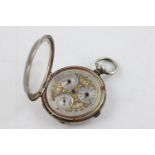 Antique Gents Stamped .999 Fine SILVER Three Register Chronograph POCKET WATCH Key-Wind WORKING w/
