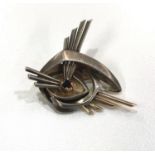 Vintage modernist sterling silver garnet abstract eye burst brooch (10g)