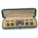 Vintage gentlemens silver cased and purple guilloche enamel dress shirt studs and tie pin in