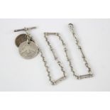Antique sterling silver fancy link Albert with coins (26g)