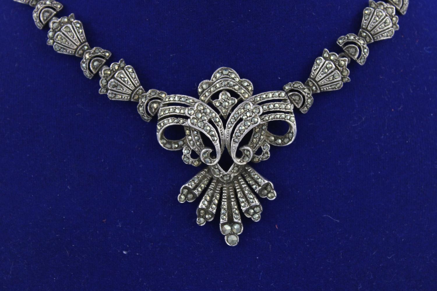 Art deco silver marcasite necklace 41cm - Image 2 of 5