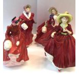 4 large Royal Doulton figures autumn breeze the skater Louise and a single red rose