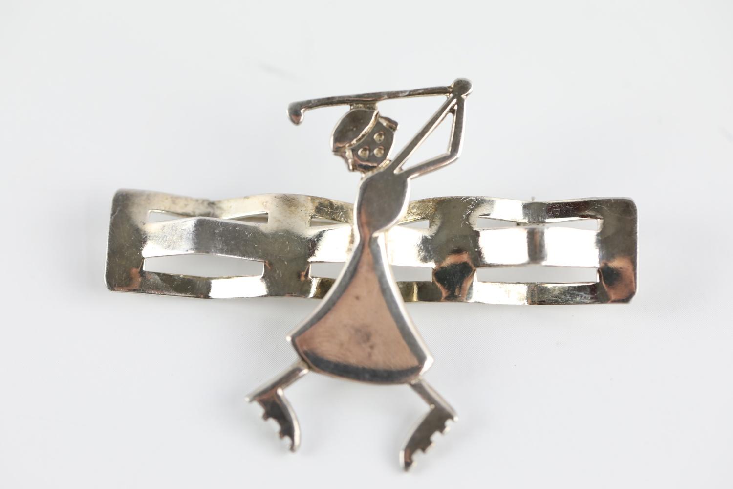 Leonore Doskow 1950's sterling silver lady golf tee holder bar brooch - Image 2 of 3