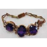 Retro 1940's Egyptian revival faux alexandrite set, 12ct rose gold Cairo souvenir bracelet (17g)