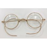 Rare Antique art deco 9ct yellow gold framed early bi-focal spectacles in original leather case with