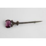 Vintage Sterling Silver Kilt Pin Set with Large Amethyst Paste Stone